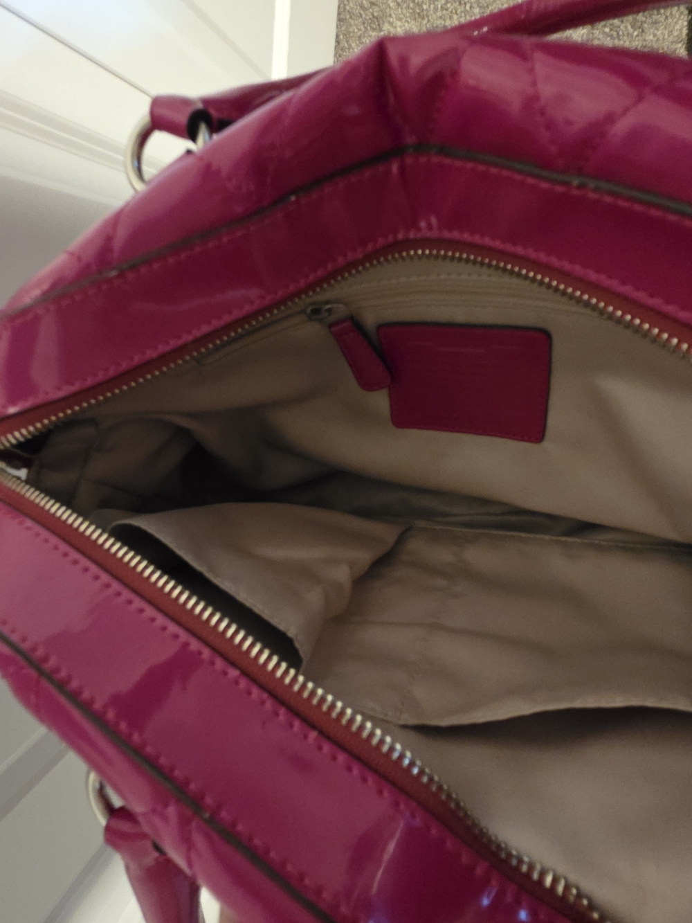 COACH Fuchsia Quilted Patent Satchel Handbag - Picture 7 of 12